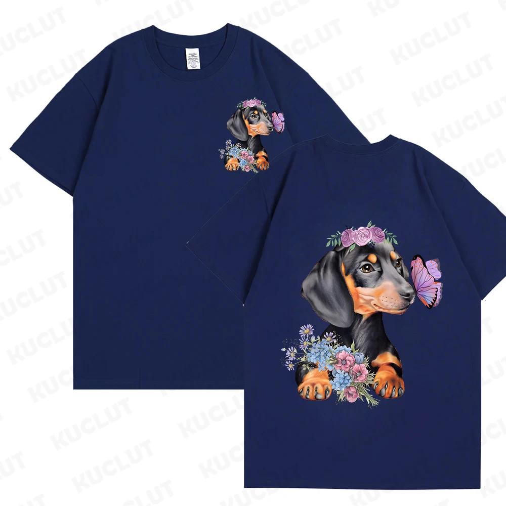 Fashion Cartoon Dachshund Unisex Clothes Duplex Printing Graphic Dog Lover T Shirt Casual Female Tops Crew Neck Short Sleeve Tees