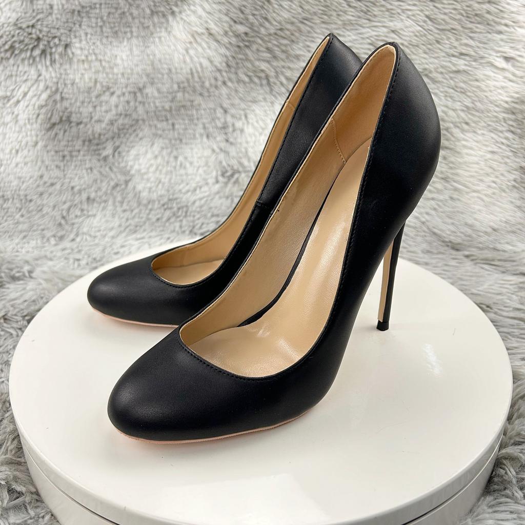 NoEnName_Null Elegant Women Matte Black Round Toe High Heel Formal Dress Shoes 10cm 12cm Slip On Stiletto Pumps Customizable