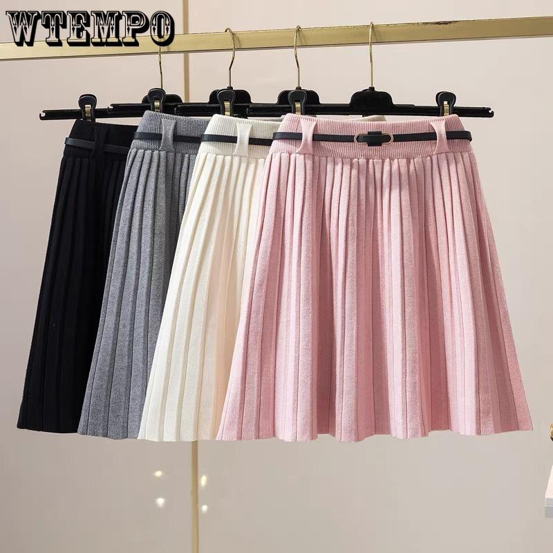 Autumn and Winter Women's Knitted Short Skirt with Elastic Belt Fashionable A-line Skirt Loose Short Skirt for Women