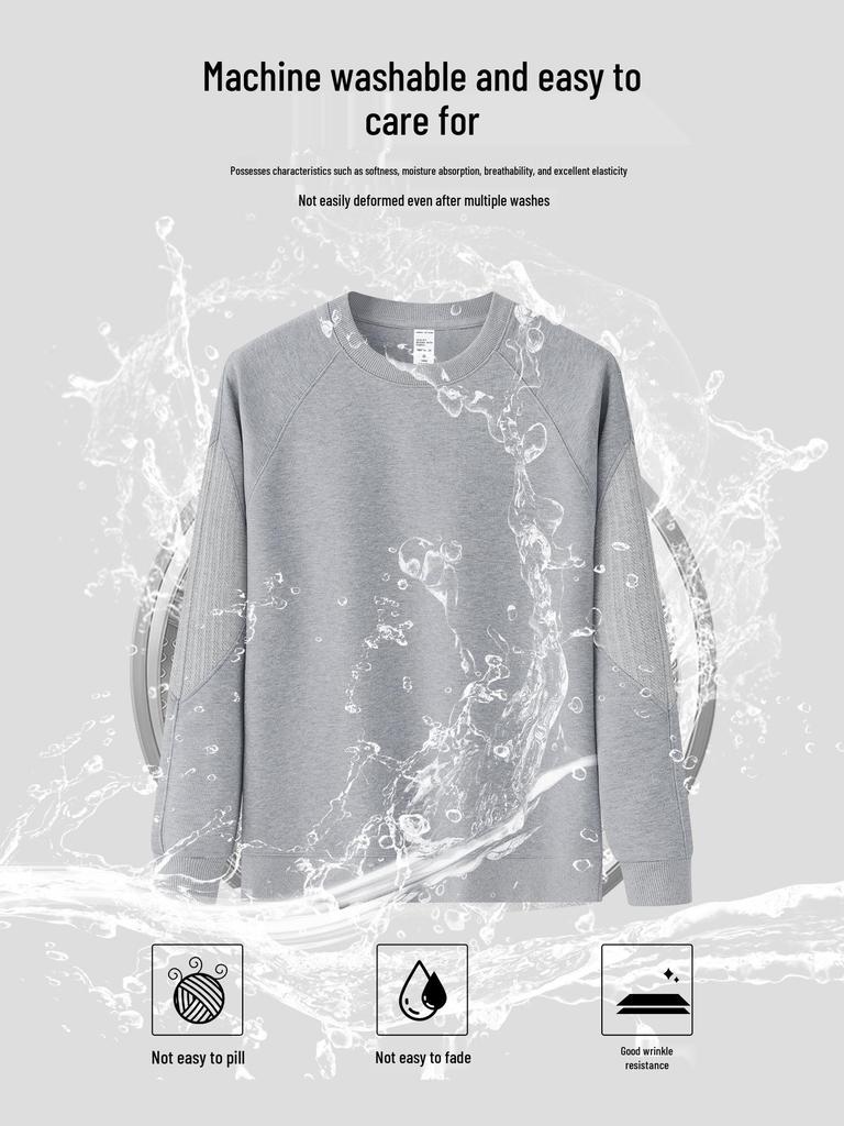 Men's Heavyweight Patchwork Raglan Hoodie: Autumn/Winter Round Neck Casual Layer Top (340G)