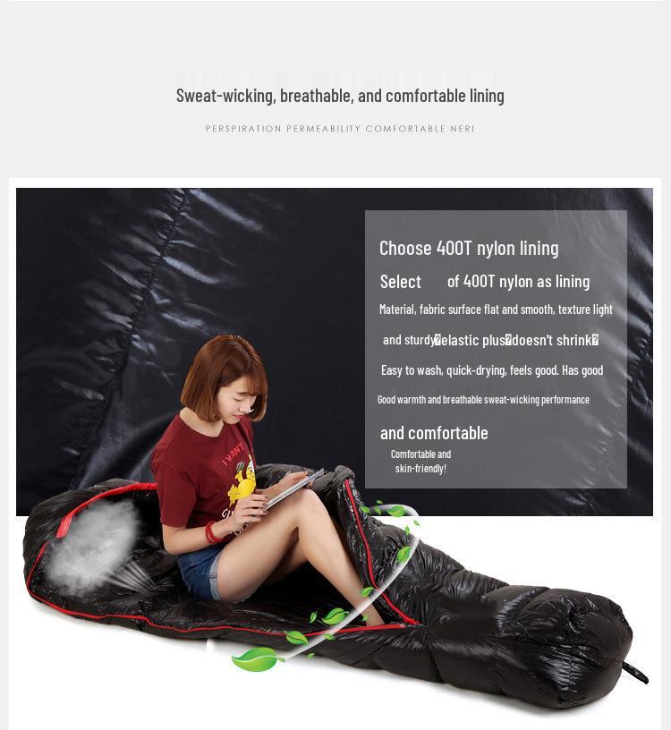 Adult Mummy Sleeping Bag -25°F for Camping and Travel, Duck Down