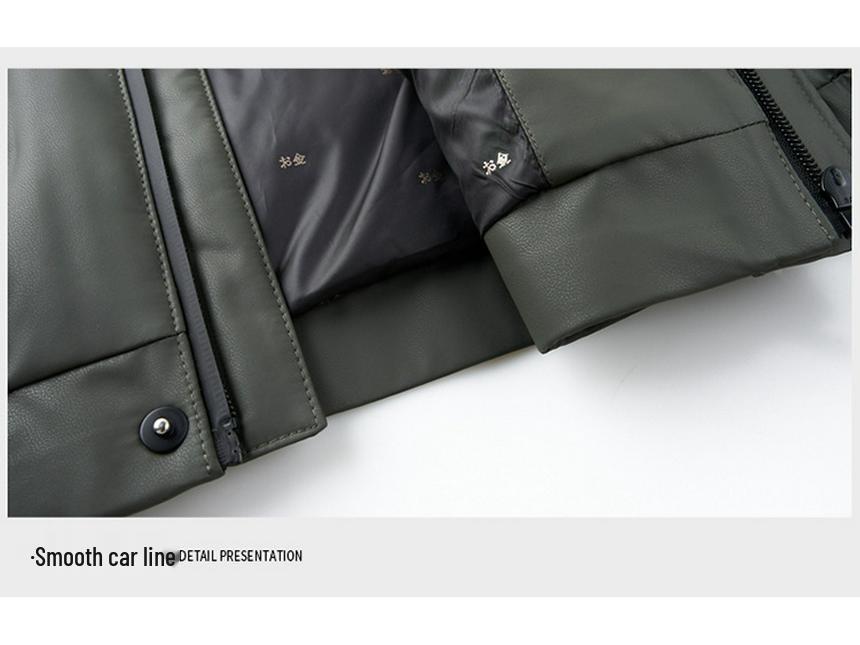 Men's Thickened Genuine Leather Down Jacket - Plus Size, Middle-Aged & Elderly, Winter Turn-Down Collar Outerwear, Loose Fit