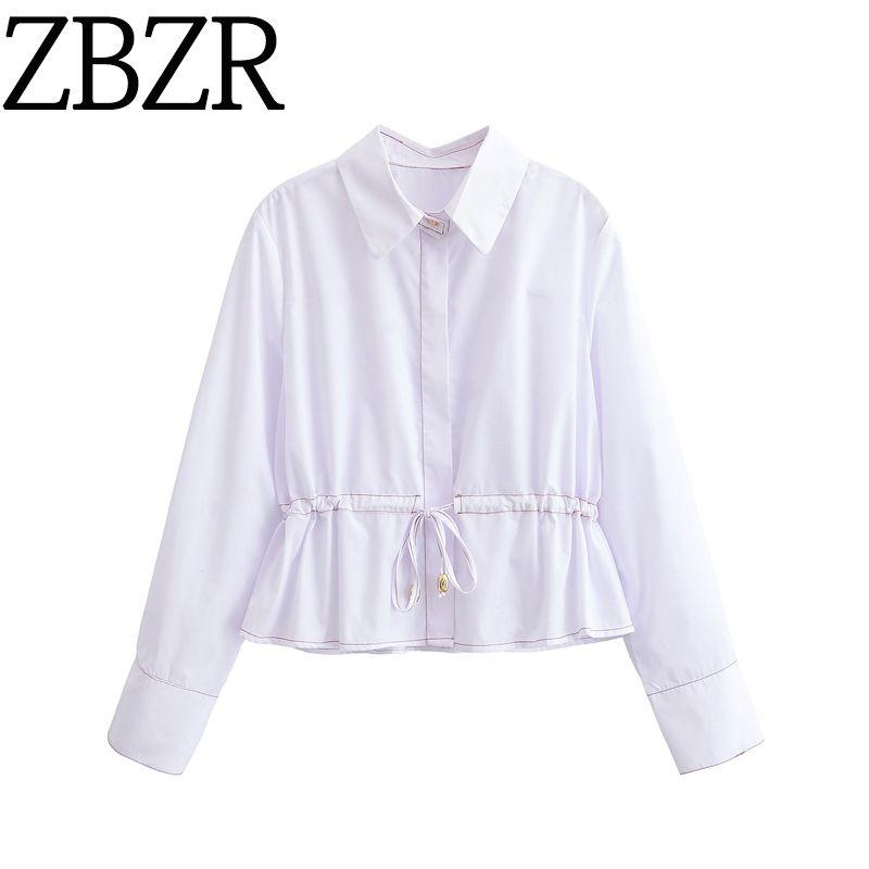 Zbzr Spring New Women clothes Western Style Fashion V-neck Lace-up String Decoration Poplin Long sleeve Shirts 3666164