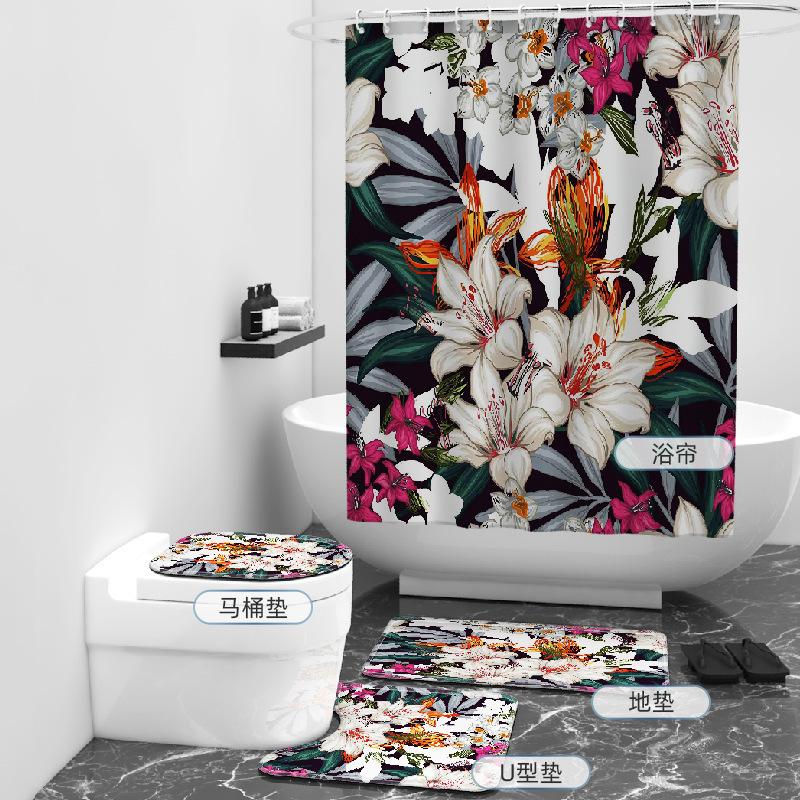 Plants, Flowers, Non-Punching Shower Curtains, Flowers, Digital Printing Shower Curtains, Shower Curtains Four-Piece Set
