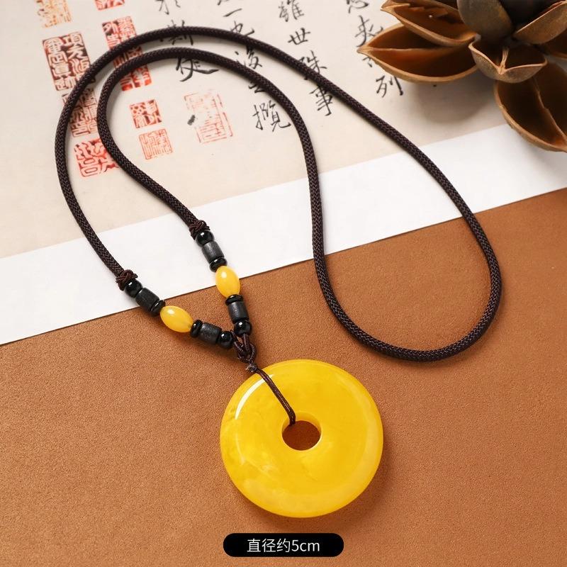 Amber Beeswax Necklace Chicken Oil Yellow No Matter Brand Pixiu Pendant Retro Women's Long Sweater Chain Men's Accessories