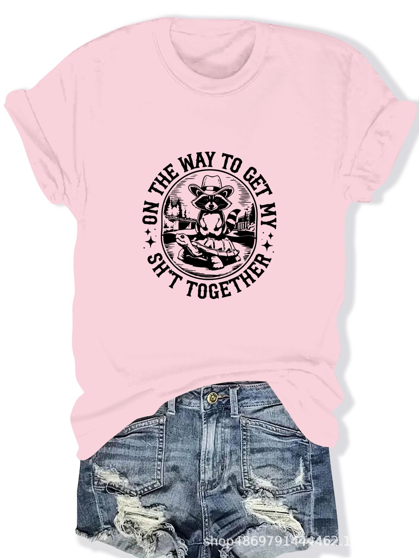 

Women s Round Neck Cross-Border Fashion T-Shirt M розовый