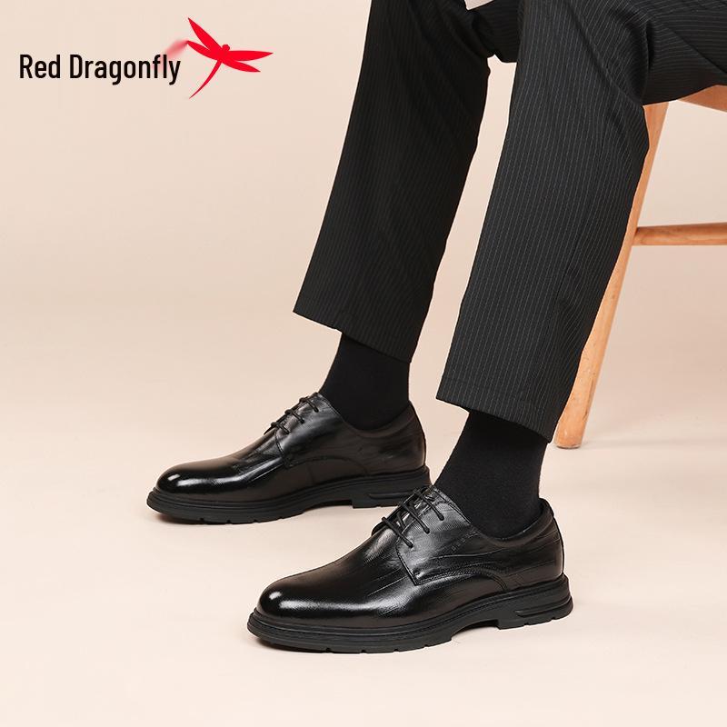 Red Dragonfly Men's Formal Genuine Leather Shoes for Business, Wedding, and Spring/Autumn Occasions.