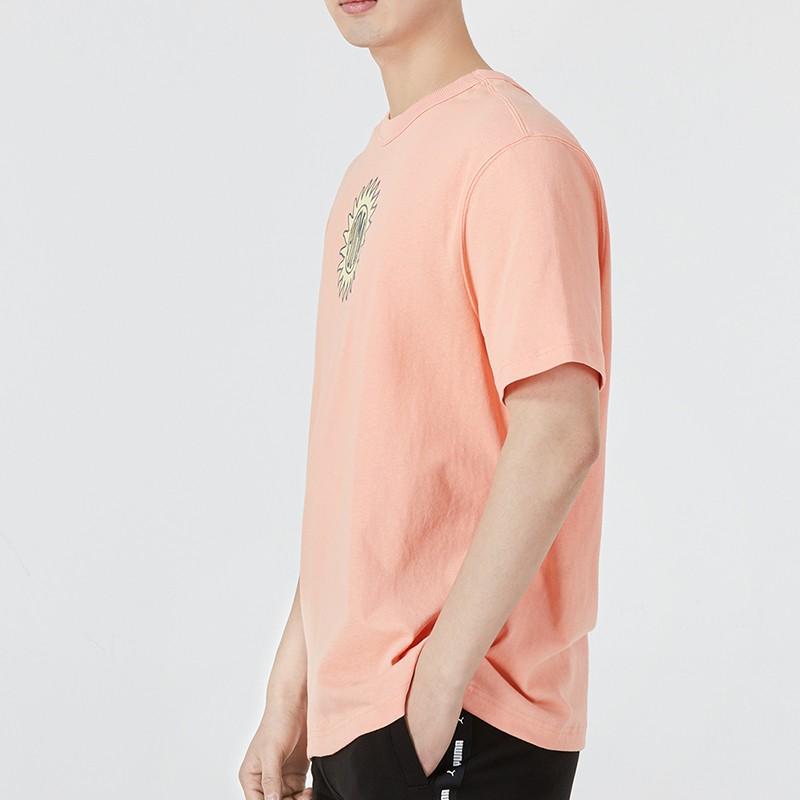 PUMA Downtown Graphic Fun Print Crew Neck Short Sleeve Drop Shoulder T-Shirt Men Tops Peach 535400-28