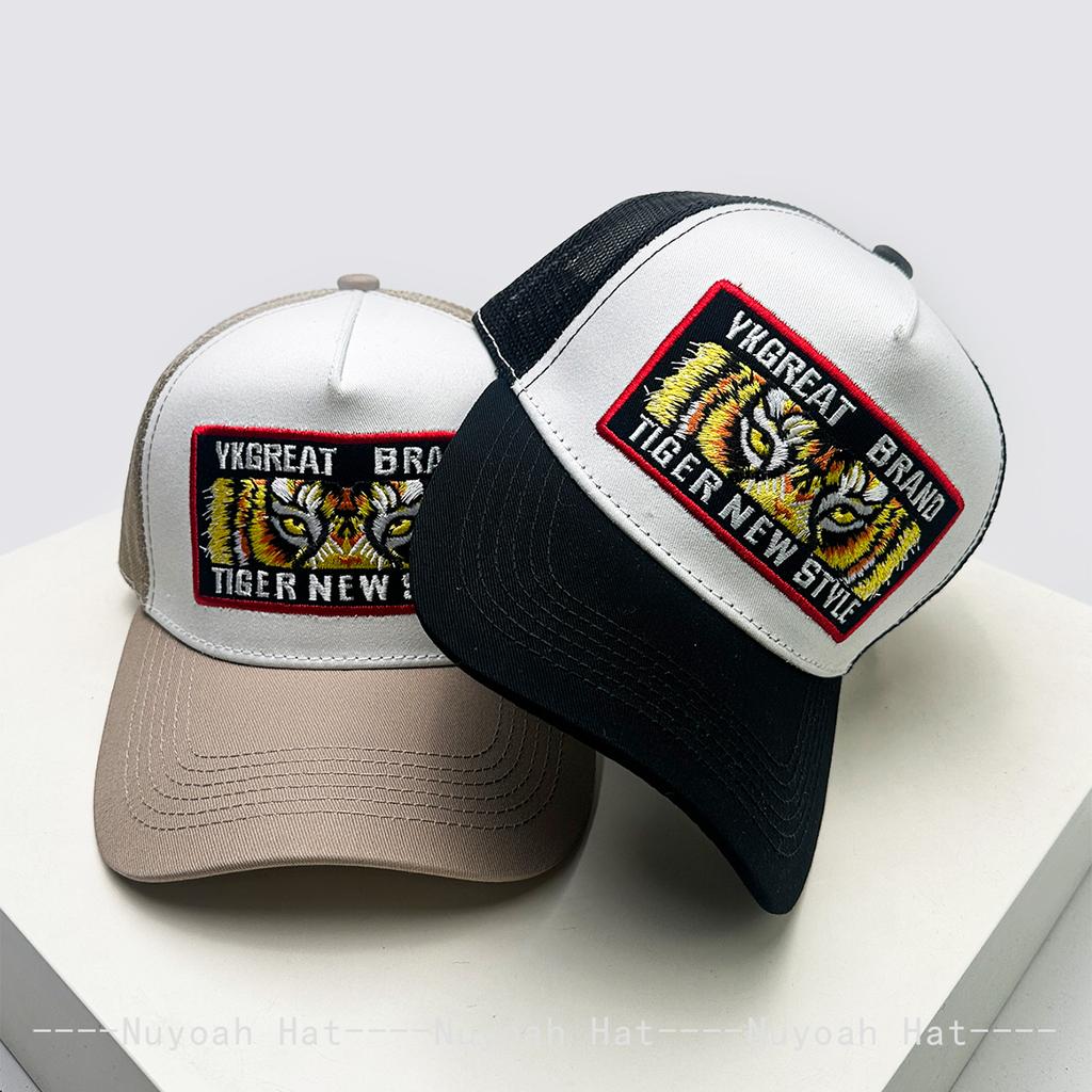 Neue Unisex-Street-Baseballkappen mit Stickerei-Tigerbuchstaben, atmungsaktiv, Farbblock, Sonnenschutz, Netz-Trucker-Kappen, persönlich, vielseitig