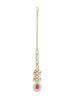 Pink Stones Antique Plated Traditional Kundan Necklace Earring & Maangtikka Set For Women