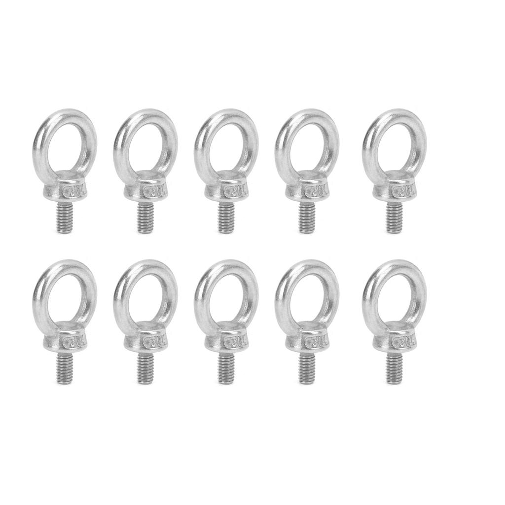 10pcs M6 Stainless Steel Lifting Eye Ring Bolts Screw Fastener Nuts Shoulder Eye Bolt