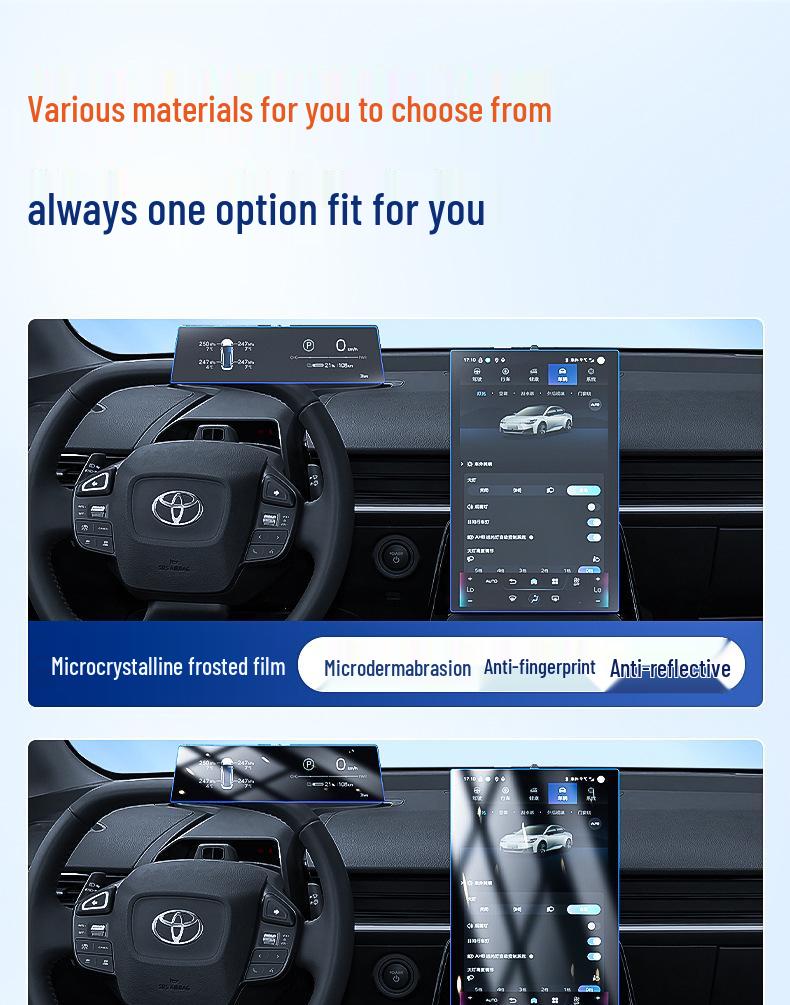 Tempered Glass Protector for Toyota BZ3 23-24 Screens: Console, Navigation, Dashboard, Interior Display.