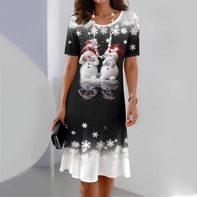 Creativity Women Loose Large Round Neck Casual Comfortable Versatile Christmas 3D Printed Summer Fashionable Dresses