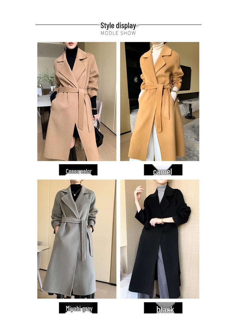 Women's Extra Long Wool Double-Faced Overcoat - Autumn/Winter Fashion with Suit Collar