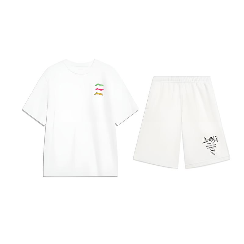 

Футболка с принтом логотипа Li Ning, модная, простая, дышащая, удобная, с круглым вырезом, пуловер, с коротким рукавом, повседневный спортивный комплект, унисекс, топы YHSV373-1+AKST593-7 S