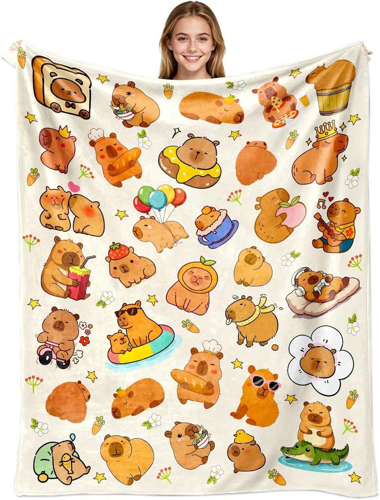 Capybara Blanket Gifts Warm Flannel Capybaras Throw Blanket Bedding Decor for Capybara Lovers Kids Girls Women Adults 50"x40"
