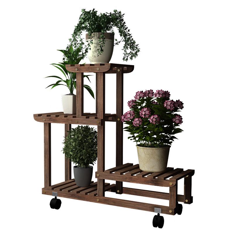 Movable Multi-Tier Bamboo Wood Plant Rack