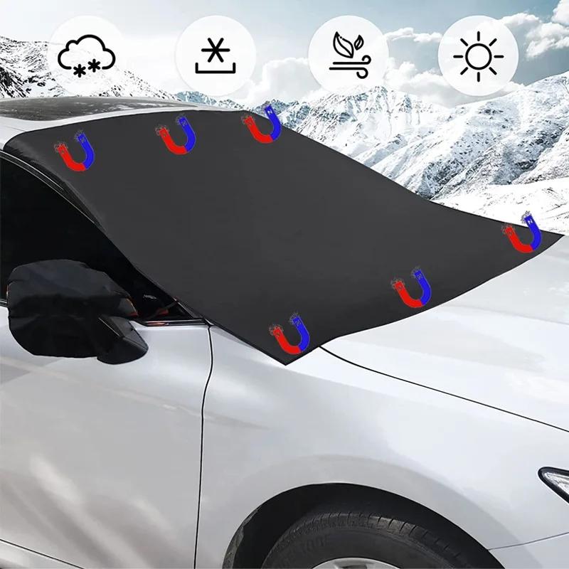 Car Snow Shield Insulation Half Cover Snow and Frost Shield Snow Shield with Magnet Coated Silver Cloth Shade for All Seasons