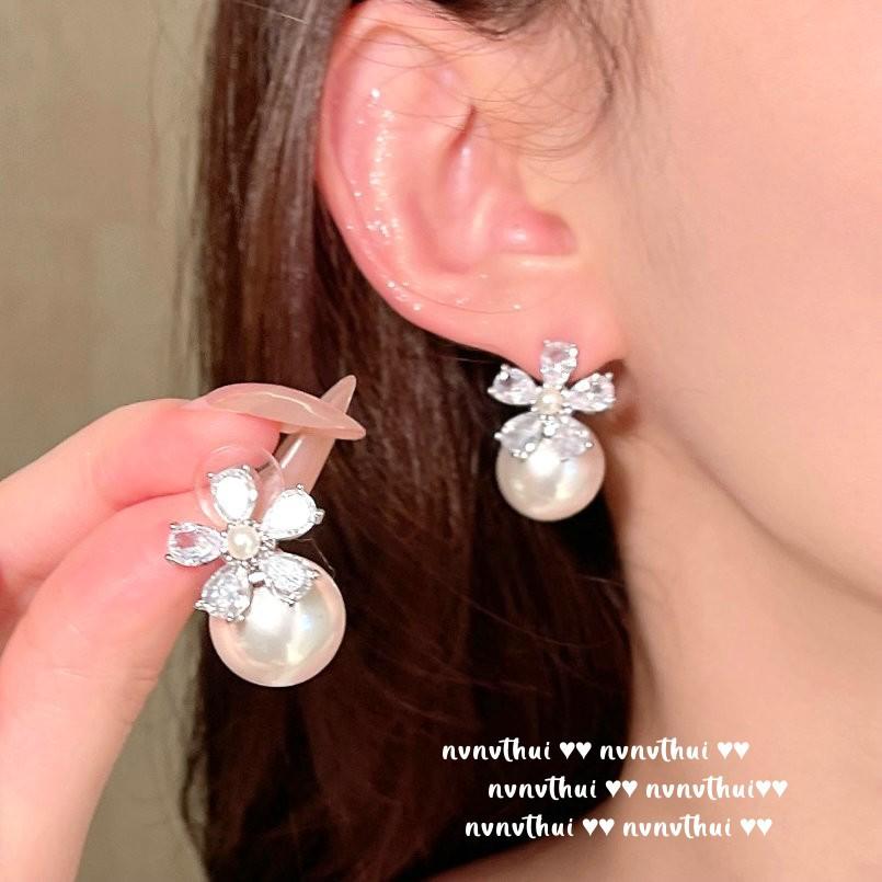Mermaid Tears, Flower Smile Gem, Necklace, Tahiti, Lady Flower Zircon Pearl Earrings, Grape Strings