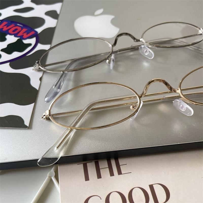 Óculos de Metal Oval Vintage Mulheres Meninas Y2K Óculos Pequenos Decorativos Anti Luz Azul Óculos Transparentes