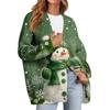 Women's Fashion Long Sleeve Christmas Print V-Neck Button Loose Cardigan Top