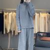 Women's Purple High Neck Wool Sweater & Wide-Leg Pants Set - Autumn/Winter Fashion