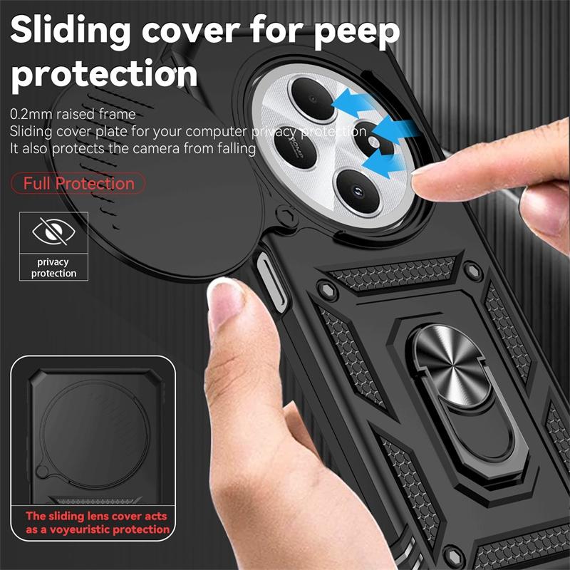 For Xiaomi Redmi 14C 4G Case Slide Lens Protect Shockproof Armor Phone Case For Xiaomi Redmi 14C 14 C Redmi14C Ring Holder Cover