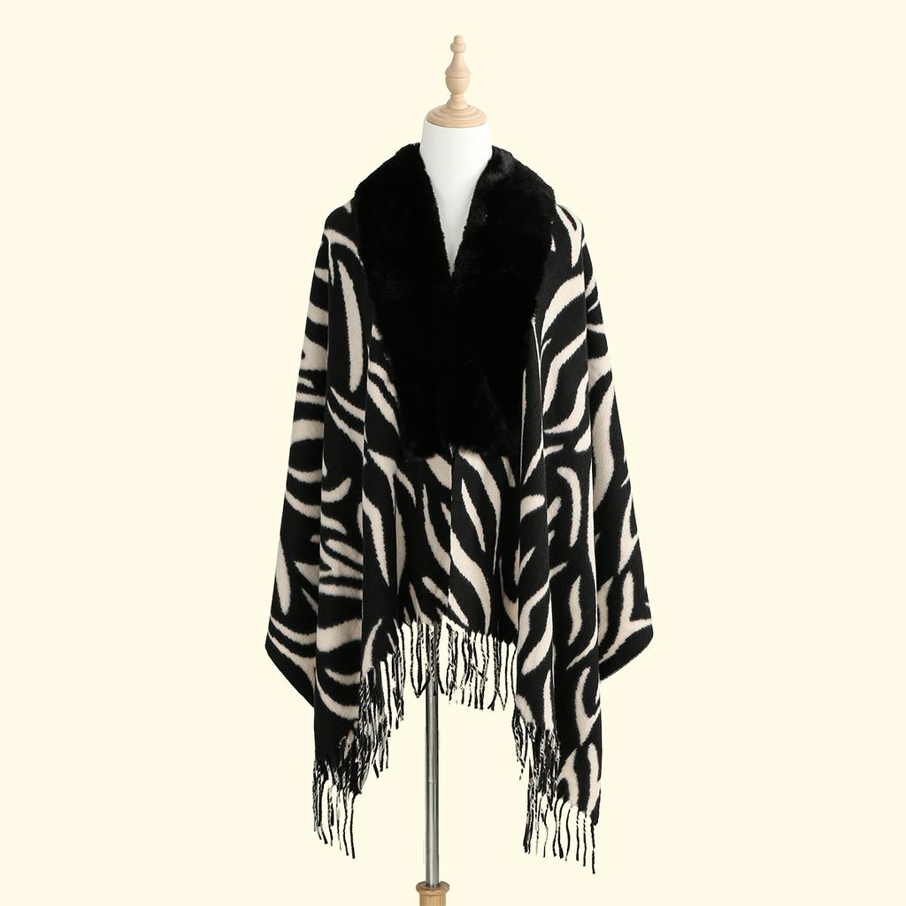 New Fur Collar Cashmere Shawl Shawl Scarf For Woman Warm Tassel Shawls Fashion Long Wraps Thicken Pashmina Zebra Print Scarves