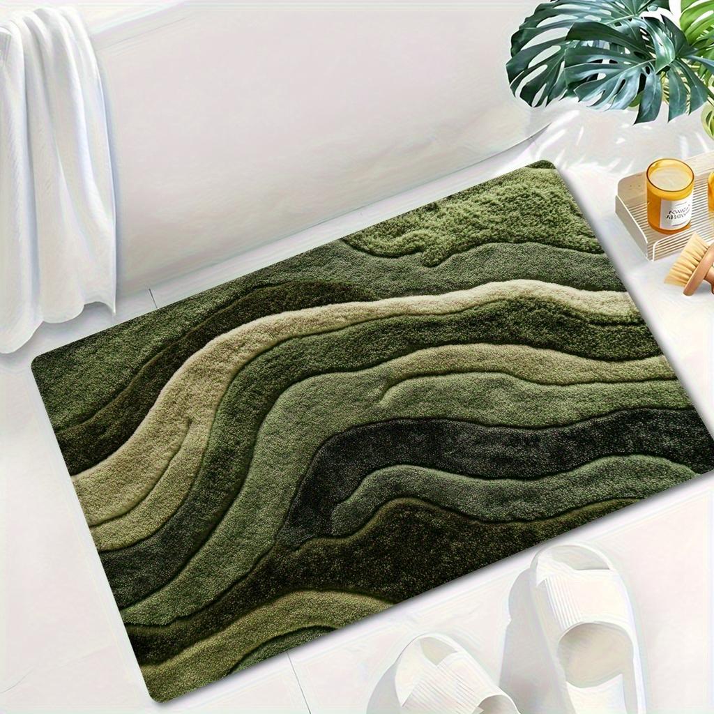 Wave Green Textured Carpet Vibrant Pattern,Machine Washable Absorbent Mat for Bathroom Living Room Bedroom Outdoor, Home Decor