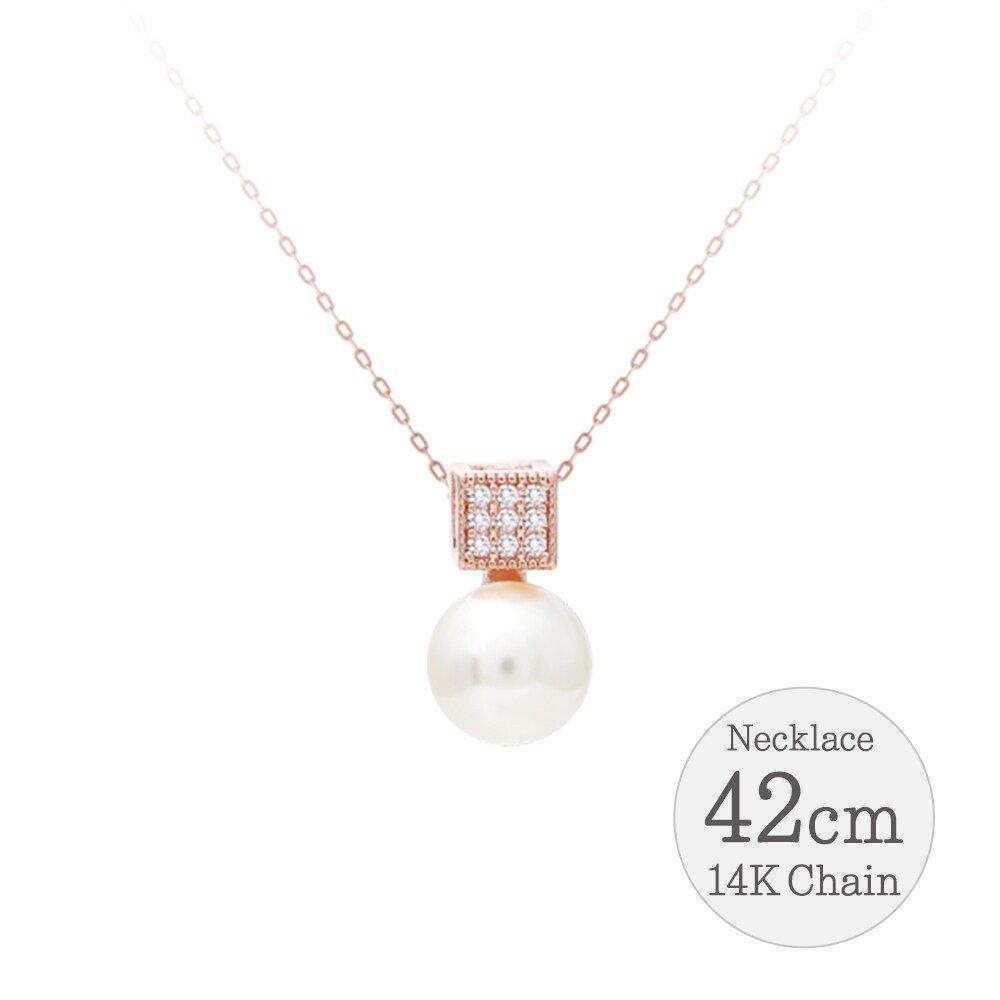 14K Gold Fashion Daily Pearl Cubic Chain Necklace 42cm Gift Recommendation