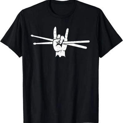 Retro Drum Sticks Art Men Boys Kids Percussion Drum Player T-Shirt