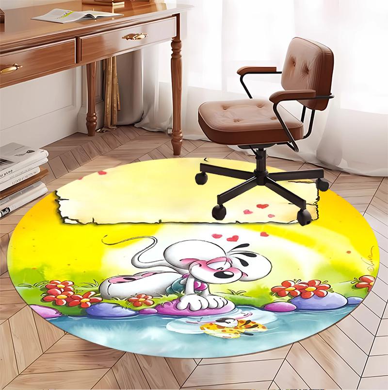 Diddl Pattern Round Rug, Indoor/Outdoor Mat, for Picnic, Gameroom, Bedroom, Office, Living Room, Home Decor Carpet, Birthday Gift