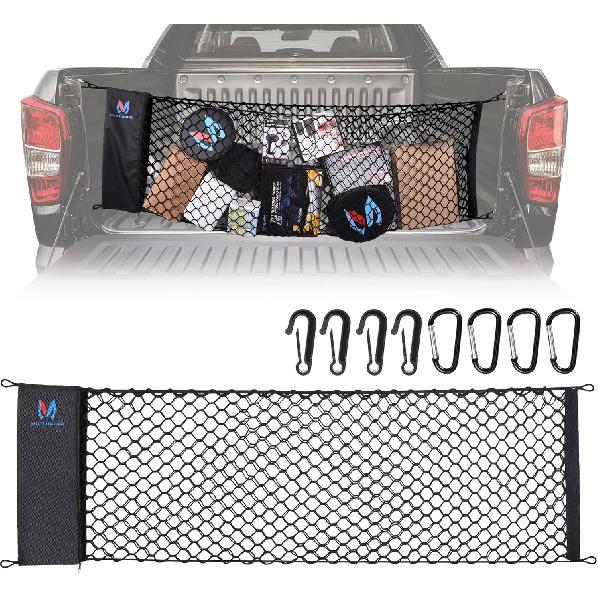 MICTUNING Truck Bed Cargo Net Highly Elastic Cargo Net With Storage Bag Small Mesh Durable Storage Organizer Compatible For 2013-2024 Chevy Silverado