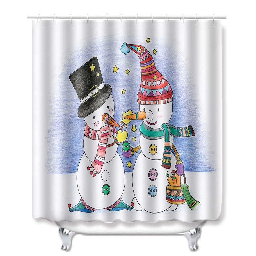 Christmas Shower Curtain Four-Piece Toilet Floor Mat Non-Slip Doormat Water Absorption And Dust-Proof Carpet