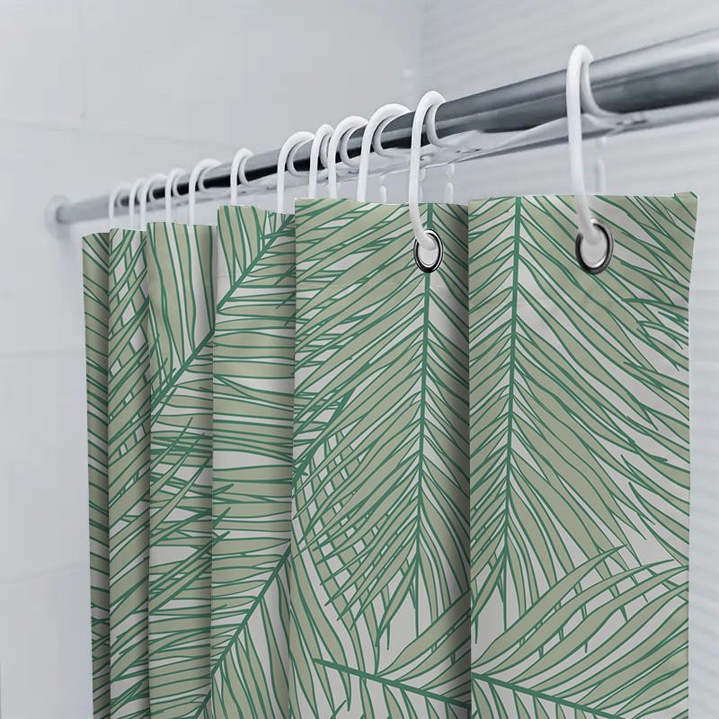 Green Palm Leaf Print Shower Curtain Waterproof Home Decor Bathroom Decorative Bath Curtains Green 250X180Cm (White Background)