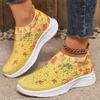 Fashion Crystal Floral Women's Knitted Sneakers Summer New Breathable Air Mesh Casual Shoes Woman Light Weight Walking Sports Flats