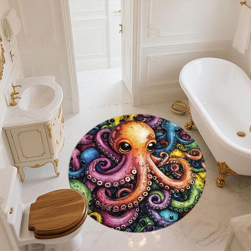 Runder Teppich mit Oktopusmuster, Teppich für Wohnzimmer, Schlafzimmer, Spielzimmer, Rutschfeste Bodenmatte, Feiertagsgeschenke und Geburtstagsgeschenke.