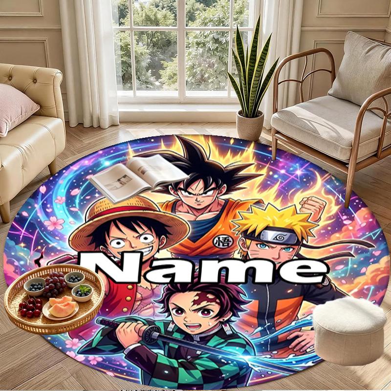 Custom Name Personalized Demon Slayer Print Round Rug, Versatile Home Decor Carpet, for Playroom, Apartment, Balcony, Entryway, Hallway Gift