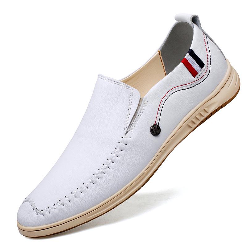 Men s White Cowhide Casual Driving Loafers - Breathable, Fashionable, Summer Style 40