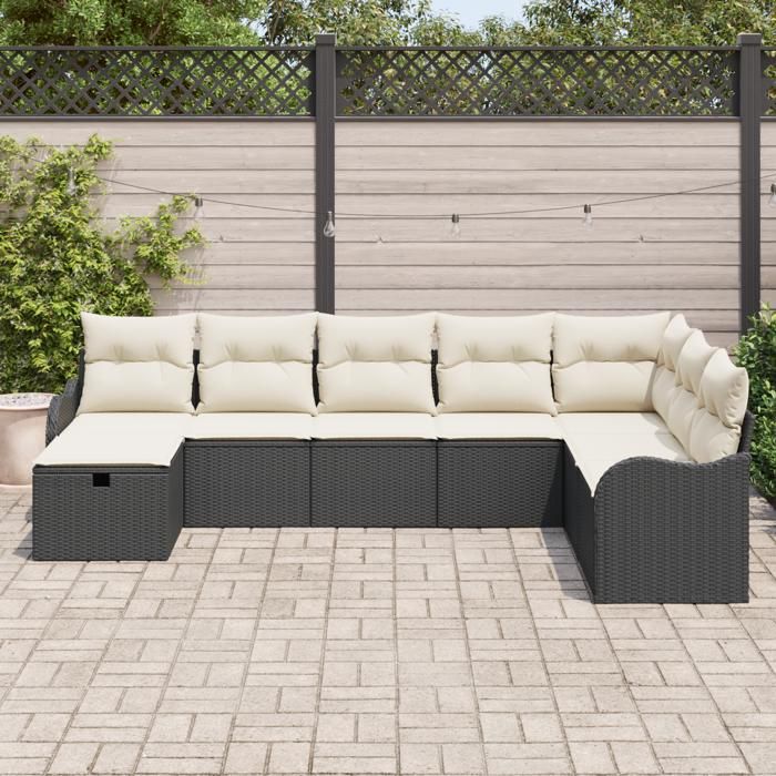 Set de Canapés de Jardin 8 Pièces avec Coussins Noir Poly Rotin 3359026