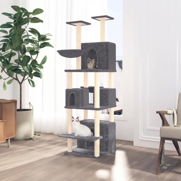 171602 vidaXL Cat Tree with Sisal Scratching Posts Dark Grey 180 Cm