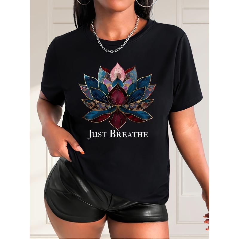Europäische Größe Damen Blumen Kurzarm Farbe Lotusdruck Rundhals Lässiger Stil Sommer T-Shirt Mode Pendler Urlaub Täglich Alleskönner