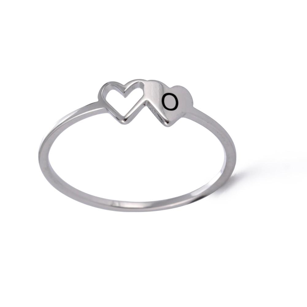 COOLTIME Initial Letter Ring for Women Stainless Steel A-Z Alphabet Double Heart Rings Simple Wedding Cheap Gift For Lover