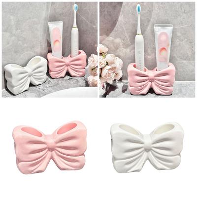 Bowknot Shape Ceramic Toothbrush Holder for Home and Bathroom Countertop Bowknot Decoration