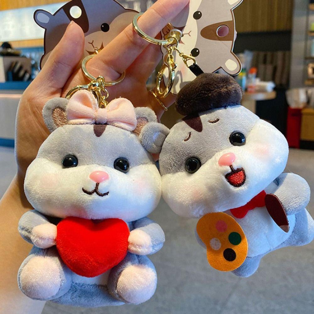 Cartoon Plush Doll Keyring Soft Stuffed Animal Pendant Creative Plush Hamster Keychain  Children