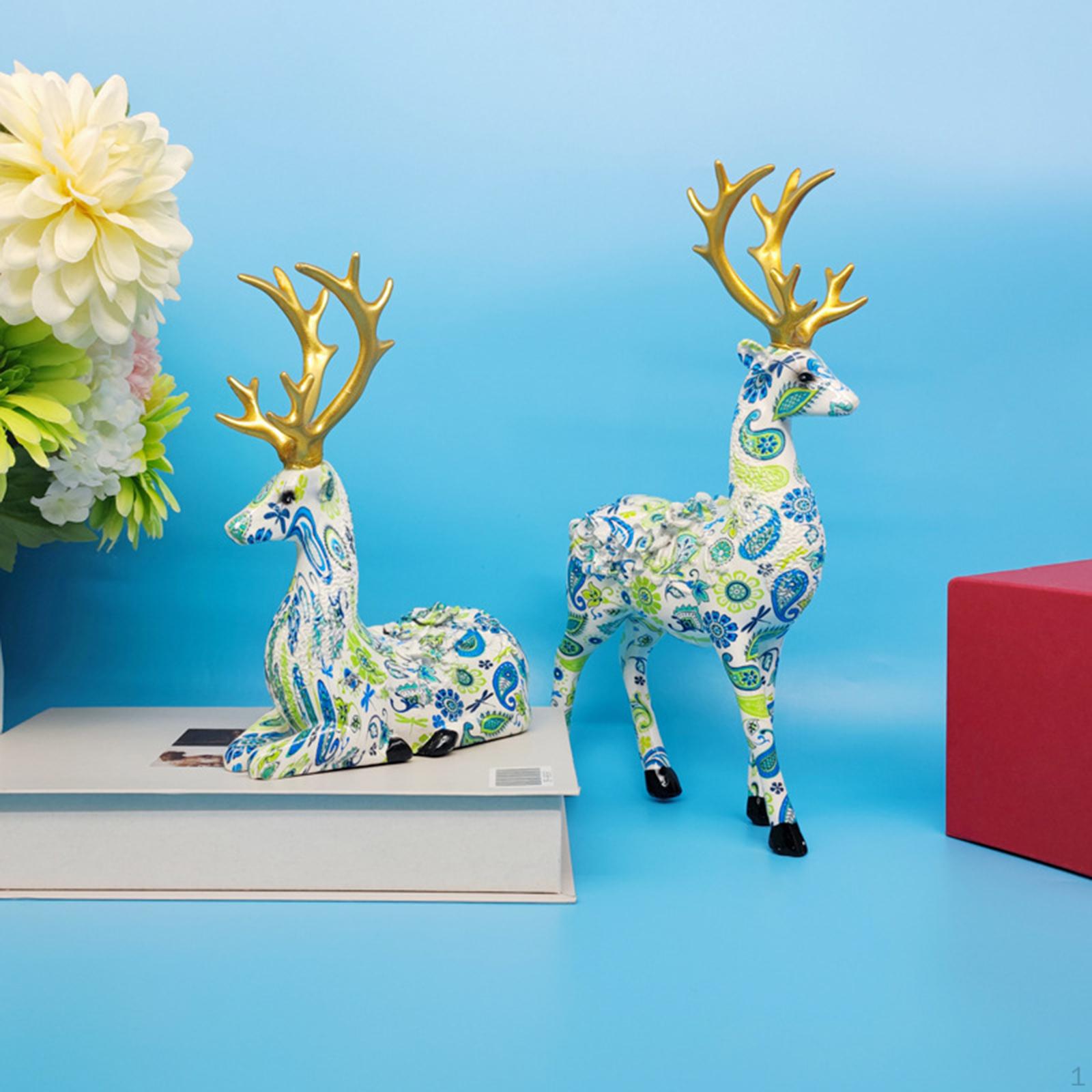 

1 Decoration Accessories Model Reindeer Figurines Sculpture for Desktop Blue
