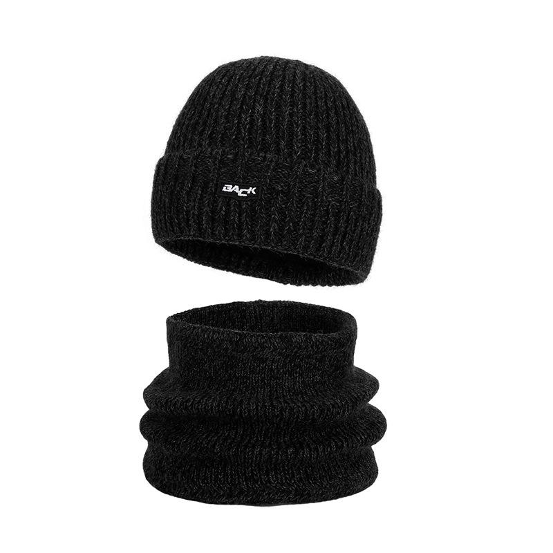 Winter Outdoor Warm Knitted Wool Hat Men's Fleece Cold-Proof Hat Scarf Two-Piece Set Windproof Ear Protection Cap