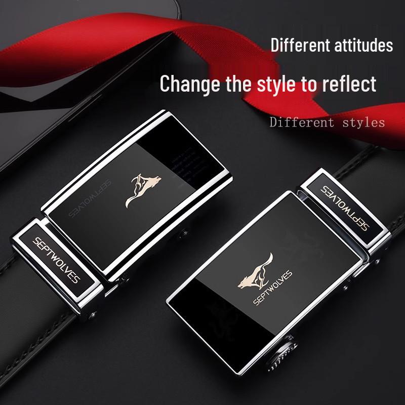 Men's High-End Cowhide Leather Belt with Automatic Buckle - Fashionable Gift for Young Professionals