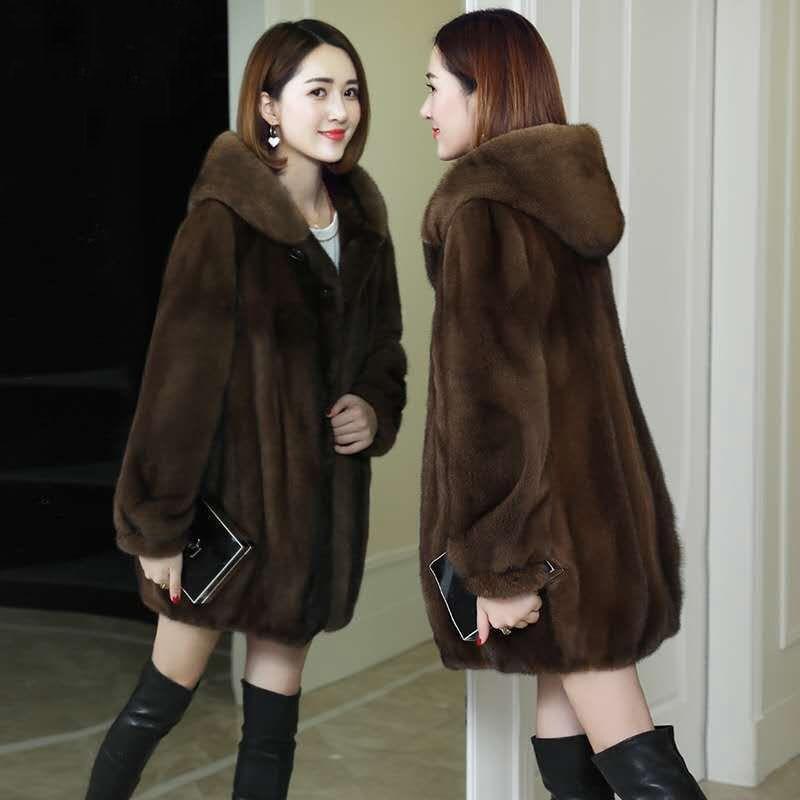 Hooded imitation fur jacket imitation mink velvet women's imitation mink coat winter new thickened thermal cotton coat women