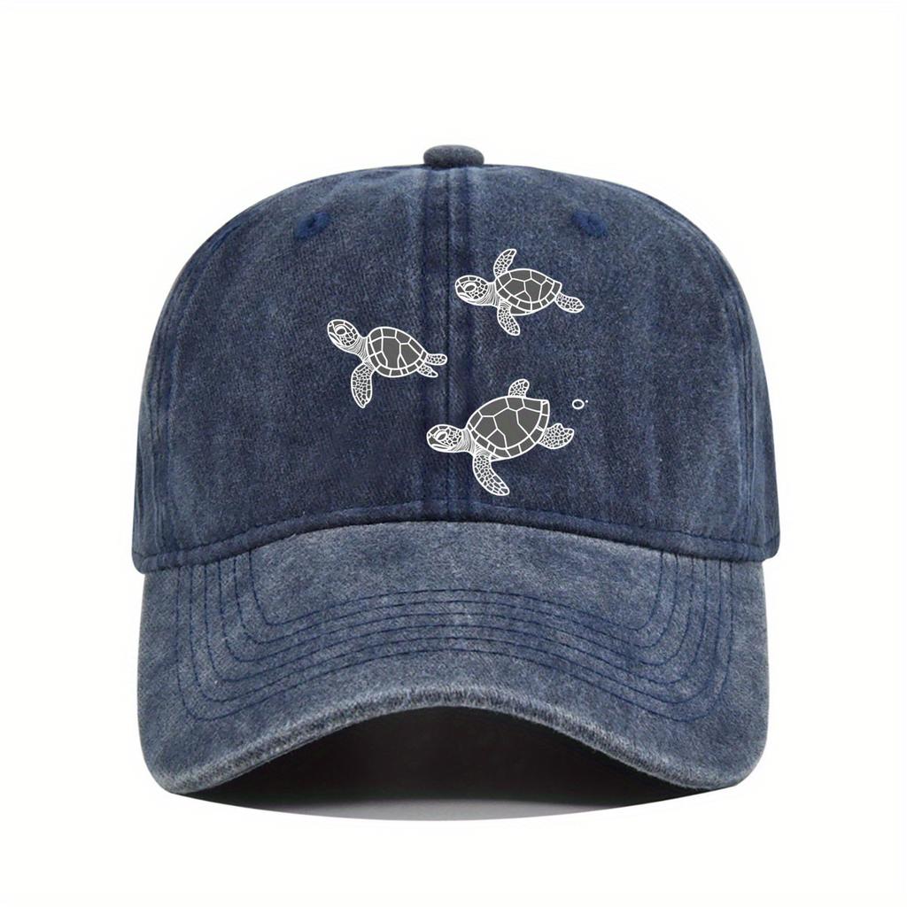 Sea Turtle Print Washed Baseball Cap Vintage Unisex Adjustable Casual Sun Protection Hat